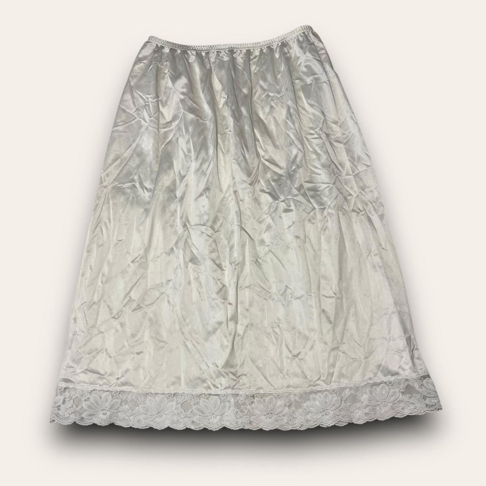 Vintage White Midi Slip Skirt Lorraine Size Medium Coquette Angelic Floral Lace